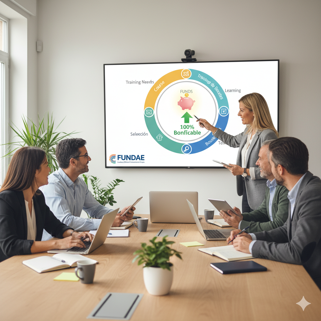 Personas siguiendo un curso en una pantalla